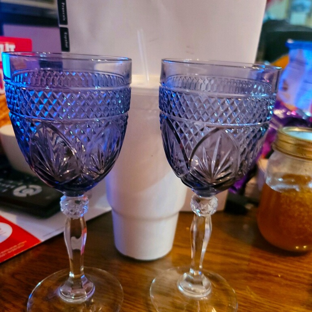 2 Wine Water Glasses Purple Amethyst Glass